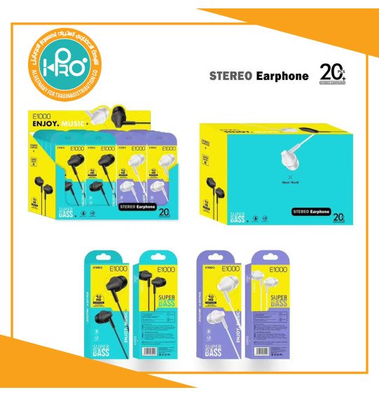 سماعه STEREO EARPHONE E1000 باكيت 20 سماعه