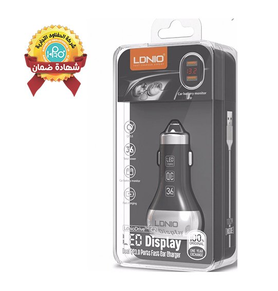 شاحن سيارة ايفون معدن اصلى شركة 36 وات كوالكوم LDNIO -C2  