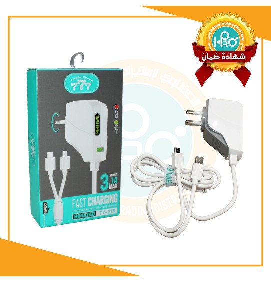 شاحن 2*1 مايكرو + تايب سى دوار اصلى شركة TRIPLE SEVEN T7-219