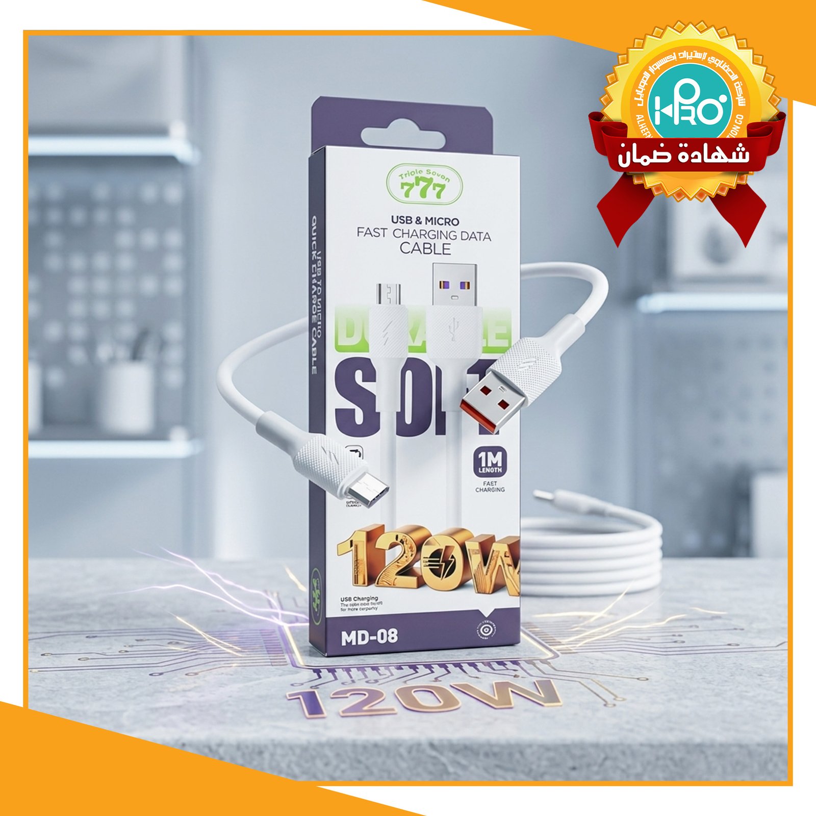 كابل مايكرو اصلى شركة 120 وات TRIPLE SEVEN 777 MD-08
