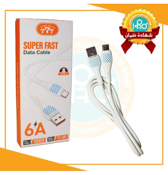 كابل تايب سى اصلى شركة 6 امبير TRIPLE SEVEN 777 T7-507