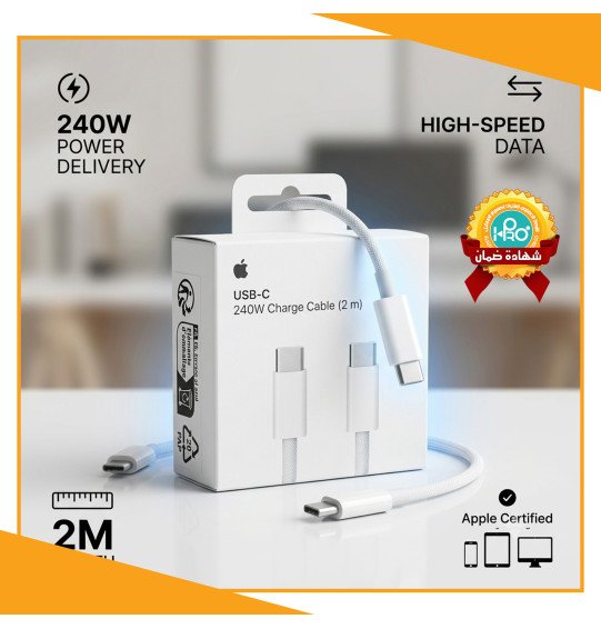 كابل ايفون + ماك بوك  تايب سى * تايب سى  مواصفات خليجى 240 وات طول 2 متر MODEL : 2794