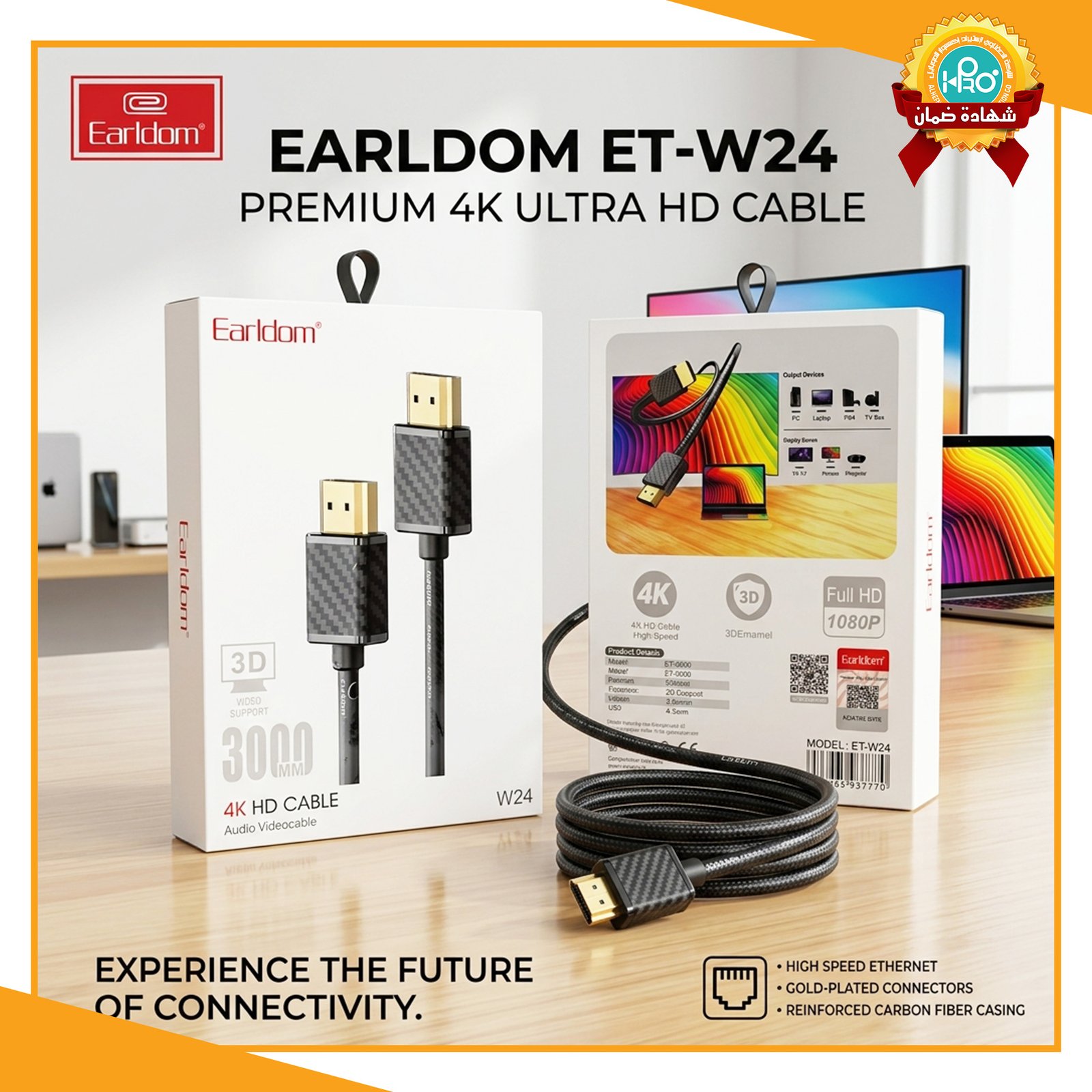 كابل HD اصلى شركة 4K طول 3 متر EARLDOM ET-W24