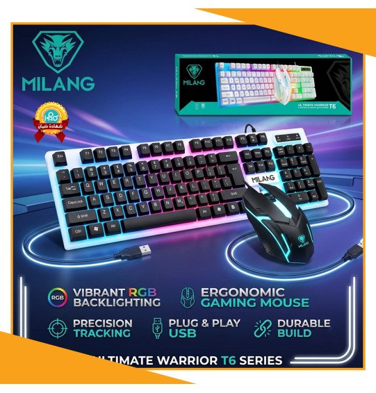 كيبورد جيمينج + ماوس جيمينج اصلى شركة MILANG T6