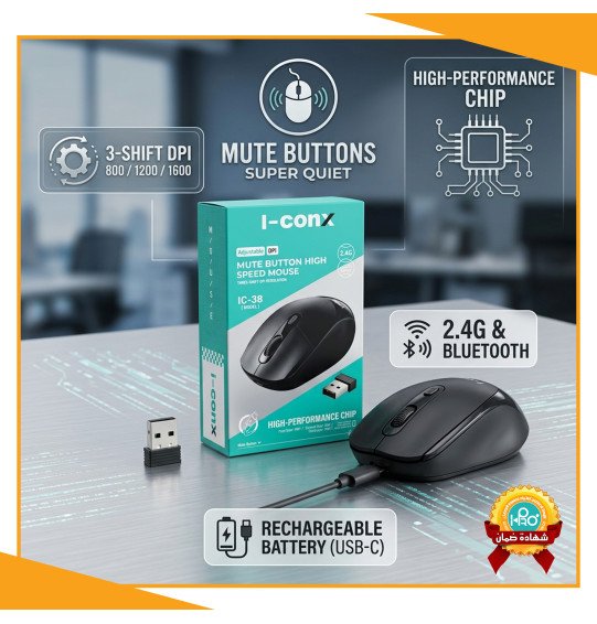 ماوس وايرلس شحن + اتصال بلتوث اصلى شركة I-CONX IC-38