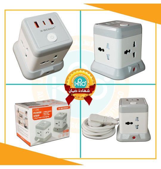 مشترك كهرباء اصلى شركة 4 مخرج + 2 مخرج USB + مخرج تايب سى X-SCOOT XS-518