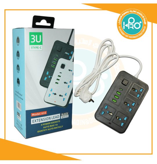 مشترك كهرباء اصلى شركة 4 مخرج كهرباء + 3 مخرج USB + مخرج PD تايب سى 3U MODEL : 633