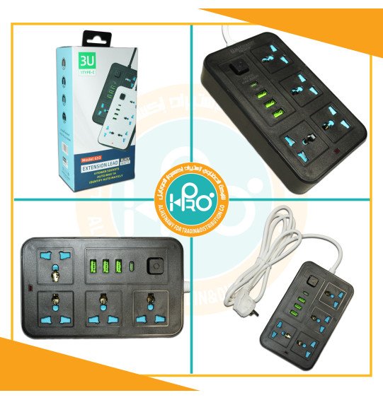 مشترك كهرباء اصلى شركة 4 مخرج كهرباء + 3 مخرج USB + مخرج PD تايب سى 3U MODEL : 633