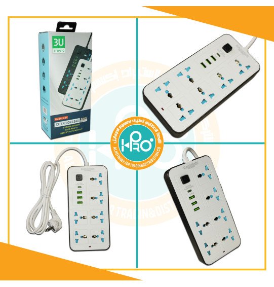 مشترك كهرباء اصلى شركة 6 مخرج كهرباء + 3 مخرج USB + مخرج PD تايب سى 3U MODEL : 634