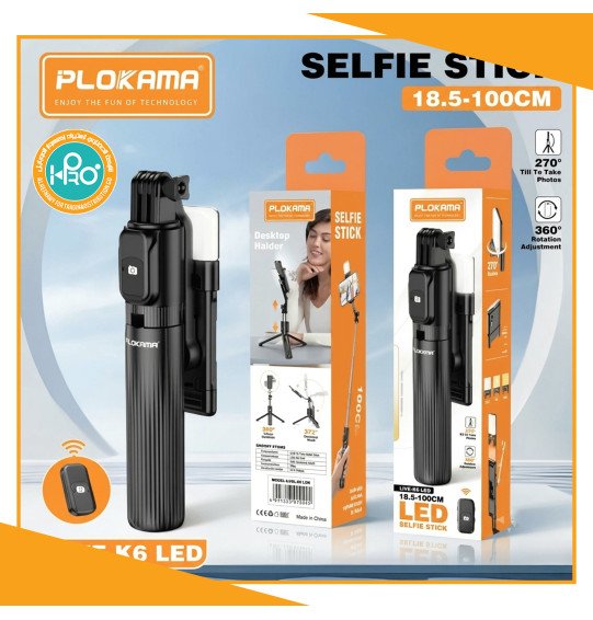 سيلفي بلوتوث مزود بكشاف اصلى شركة PLOKAMA LIVE-K6 LED