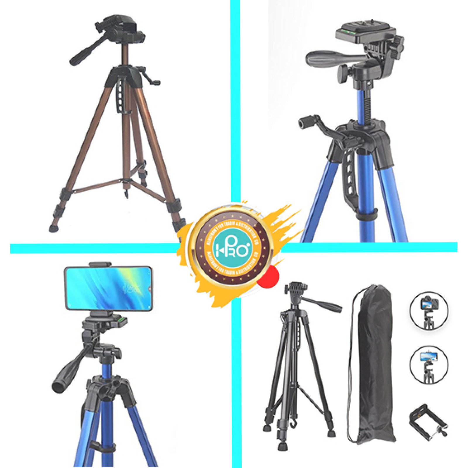 ترايبود موبايل وكاميرا تصوير معدن مقاوم للصدمات ارتفاع 140 سم TRIPOD 3366 